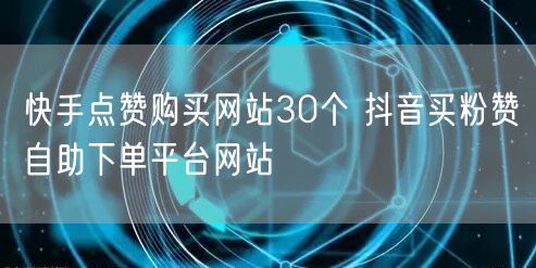 快手点赞购买网站30个 抖音买粉赞自助下单平台网站